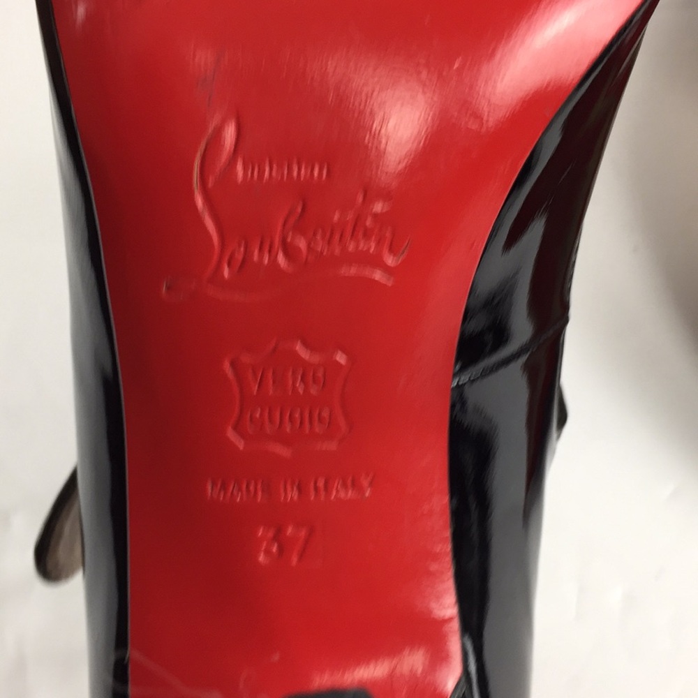Louboutin Patent Black Mary Jane Peep Toe Heels 7 - Picture 7 of 8